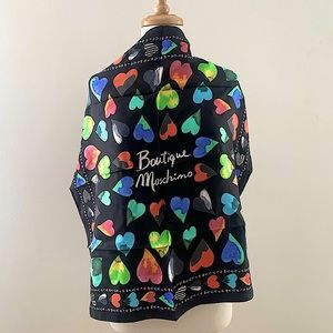 NWT Boutique MOSCHINO Multi Color watercolor Heart Scarf - Black